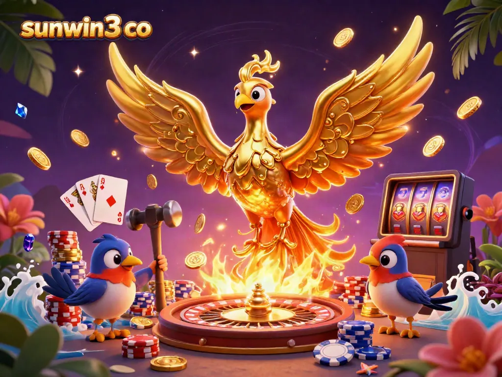 Experience thrilling gameplay and promotions at sunwin3 co with a vibrant casino illustration.