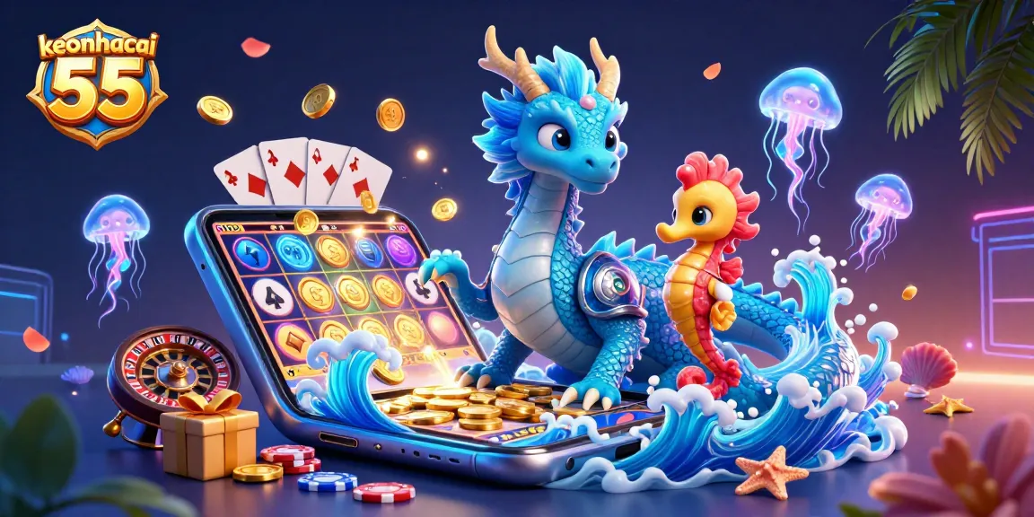 Engage with keonhacai 55's vibrant 3D illustration showcasing thrilling casino elements with a magical underwater theme.