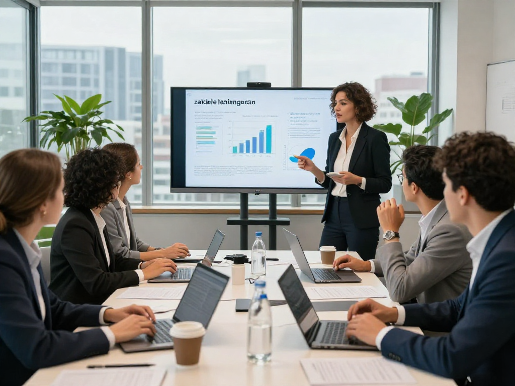 Zakelijke lening besproken door een team in een modern kantoor met laptops en documenten.