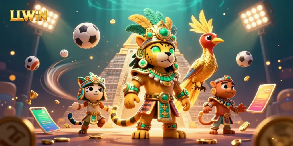 LLWIN sports betting scene with dynamic 3D characters and vibrant game elements.