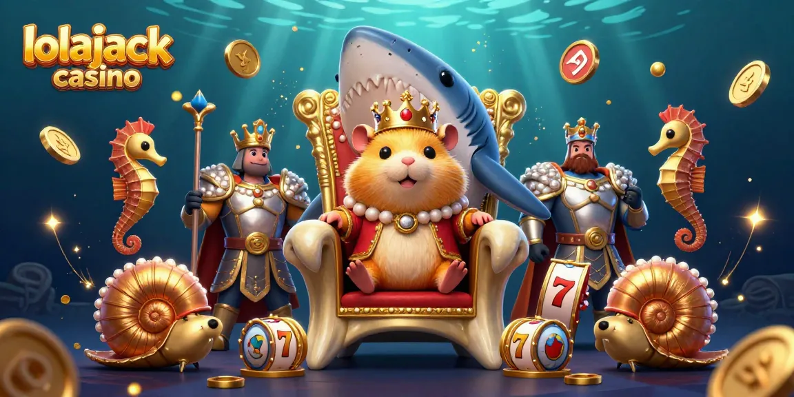 Experience the thrill of lolajack casino with a vibrant 3D illustration featuring a golden hamster king amidst dynamic gaming elements.