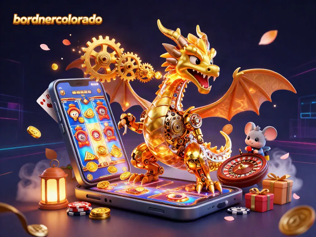 Engage with bordnercolorado's colorful slot game, featuring a dynamic dragon and exciting casino elements.
