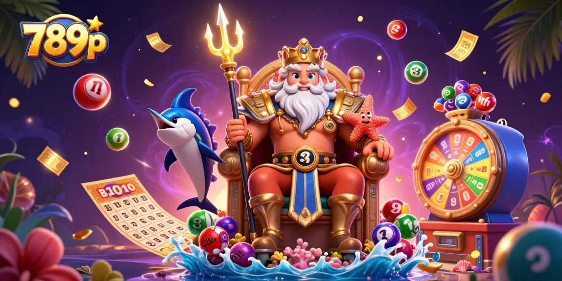 Engage in thrilling games at 789p with vibrant lottery balls, prize wheels, and dazzling casino elements.