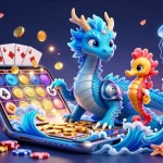 Engage with keonhacai 55's vibrant 3D illustration showcasing thrilling casino elements with a magical underwater theme.