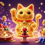 Win big at winnerisland with a colorful lucky cat and casino symbols in a vibrant 3D scene.