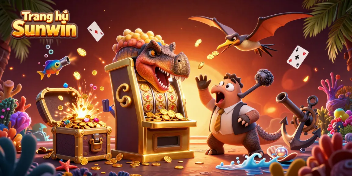 Experience the thrilling action at Trang chủ Sunwin as a pachycephalosaurus wins jackpot coins from a golden slot machine.