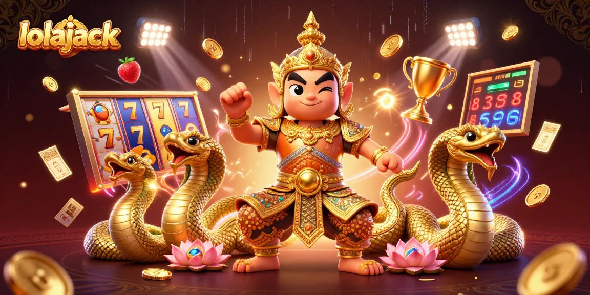 Experience thrilling gameplay at lolajack with dynamic slot reels and golden trophies in an electrifying casino atmosphere.