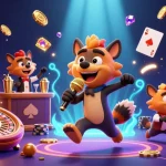 Spinbaas ambtenaar enjoying lively casino scenes with hyenas in detailed illustration.