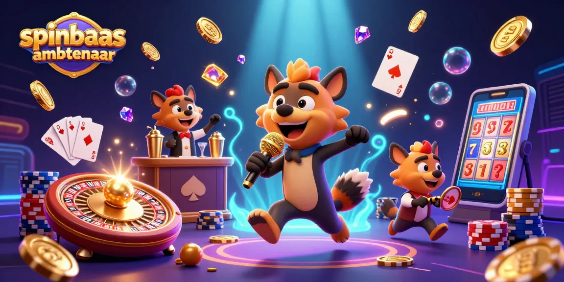 Spinbaas ambtenaar enjoying lively casino scenes with hyenas in detailed illustration.
